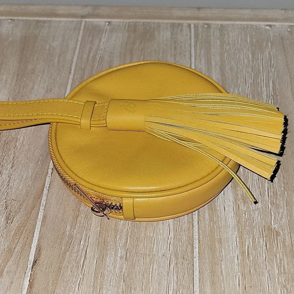 Breitling Travel Watch Case Bag Pouch Yellow Leather Round Wristlet Fringe